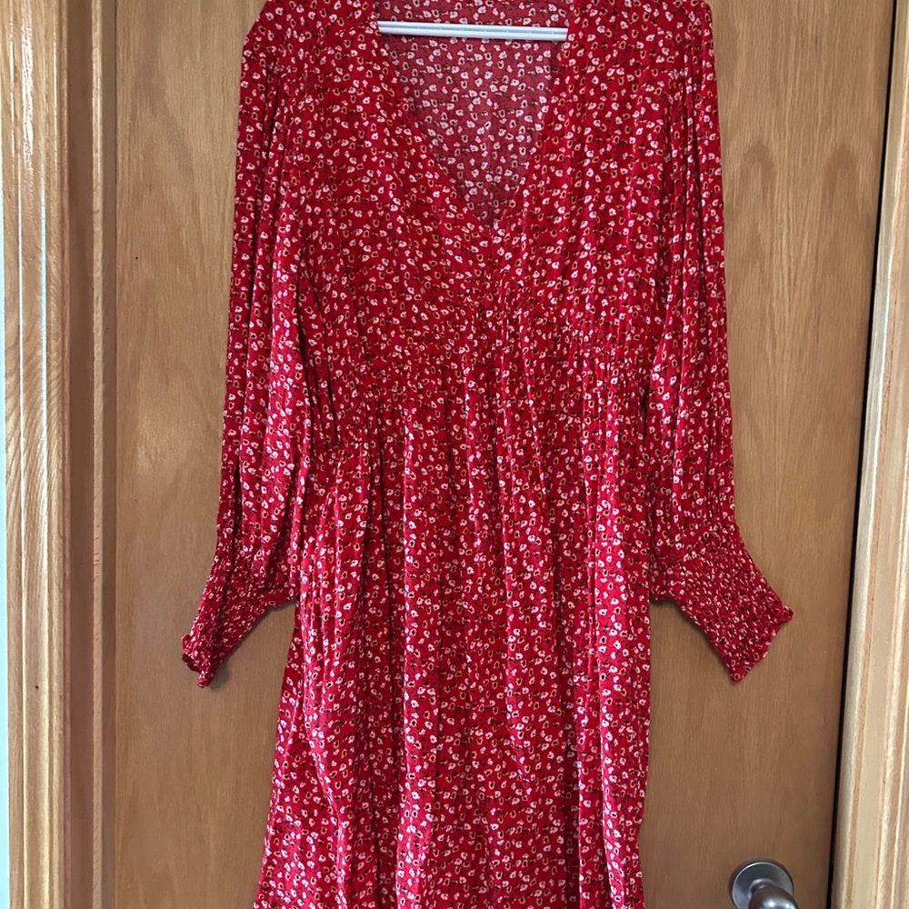 GAP Red Floral Long Sleeve Dress